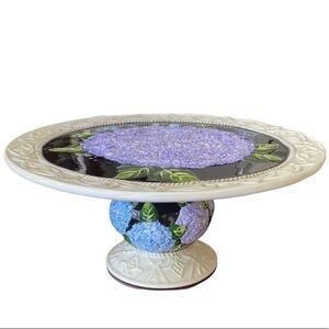 MWW Market 3D Hydrangeas Ceramic Pedestal Dessert Dish-Black Ivory Blue Purple